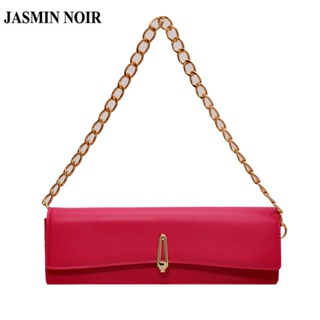 Jasmin NOIR กระเป๋าสะพายไหล่ กระเป๋าถือ หนัง PU ใบยาว แต่งสายโซ่คล้อง สําหรับสตรี