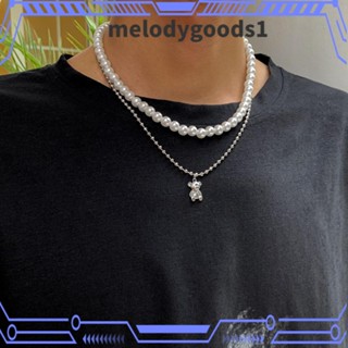 Melodygoods1 สร้อยคอ โบฮีเมียน หมีน่ารัก มุก จี้ ผู้ชาย ผู้หญิง