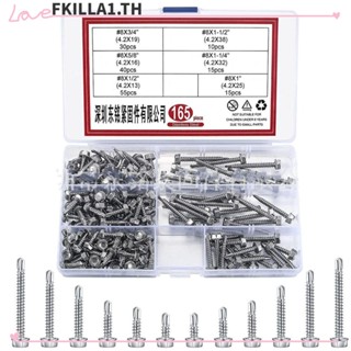 FACCFKI สกรูไม้ สเตนเลส 410 สกรูต๊าปในตัว สว่านตัวเอง #8 ชุดสกรู 6 ขนาด สําหรับซ่อมแซม
