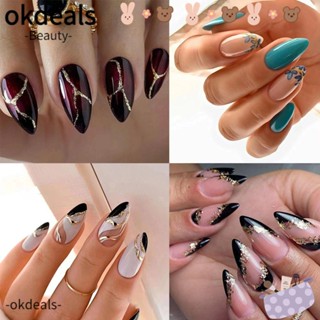 OKDEALS เล็บปลอม Diy สไตล์ฝรั่งเศส 24 ชิ้น