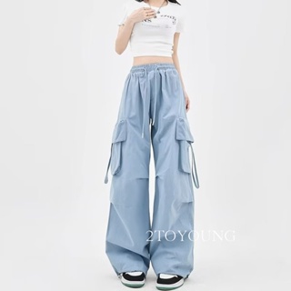 2TOYOUNG Moon กางเกงขายาว คาร์โก้ กางเกง เชือกอเมริกันคลาสิค Cargo pants 2023 NEW 072429 พิเศษ คุณภาพสูง ทันสมัย สไตล์เกาหลี A90M07Y 36Z230909