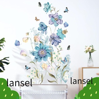 LANSEL สติกเกอร์ไวนิล ลายดอกไม้ สีฟ้า สําหรับตกแต่งผนังบ้าน