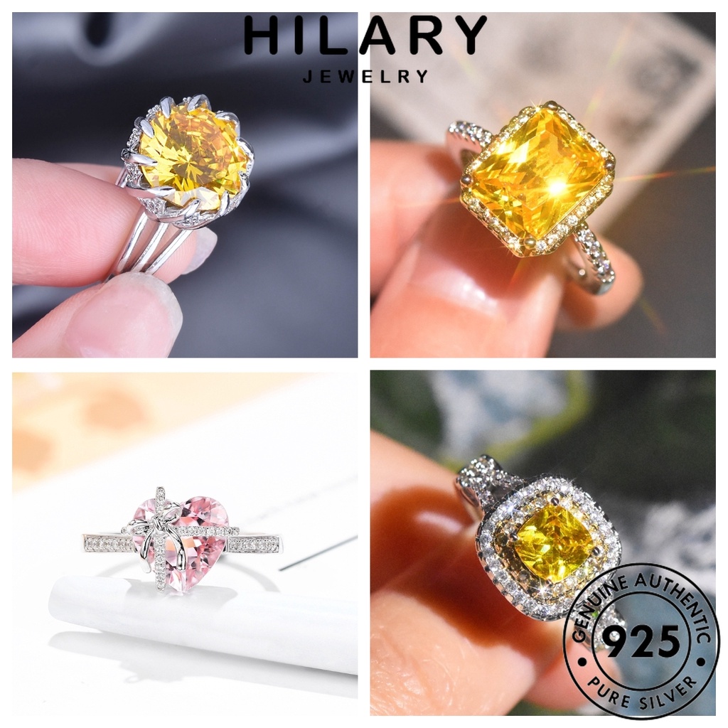HILARY JEWELRY ซิทริน แหวน ผู้หญิง เงิน มรกต ไพลิน เกาหลี แฟชั่น เครื่องประดับ ต้นฉบับ เครื่องประดับ หรูหรา 925 แท้ Silver ทับทิม M103