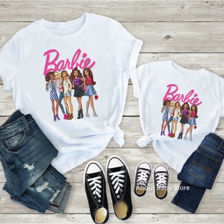 【2023】Fashion Women And Girls Barbie T-shirts Mama Mom Daughters Matching Clothes Summer Top Cute Family T Shirts Whit