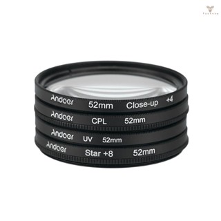 Fw Andoer 52mm UV+CPL+Close-Up+4 +Star 8-Point Filter Circular Filter Kit Circular Polarizer Filter Macro Close-Up Star 8-Point Filter with Bag for   Pentax  DSLR Cam