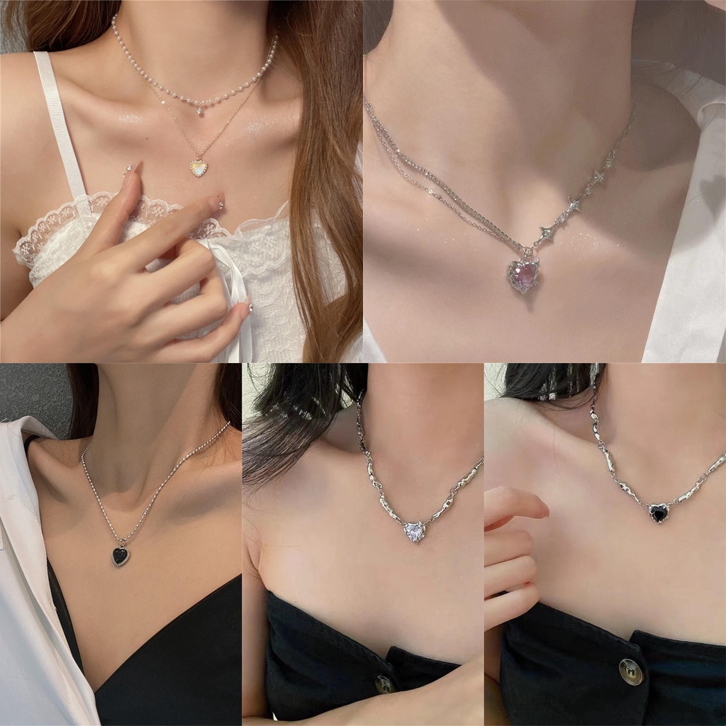 [Heart Series สร้อยคอโซ่ จี้คริสตัล รูปหัวใจ หยดน้ํา เครื่องประดับ สําหรับผู้หญิง Y2K