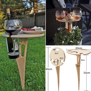 Outdoor Portable Wine Table Wooden Folding Picnic Desk Glass Cup Holder Rack