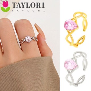 Taylor1 แหวนทองแดง รูปมงกุฎเจ้าหญิงบาร์บี้ ประดับเพทาย ทรงหยดน้ํา สีชมพู สําหรับตกแต่ง