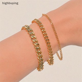 [highbuying] แฟชั่น หนา กันน้ํา สีทอง สร้อยข้อมือโซ่ สําหรับผู้ชาย สเตนเลส โซ่คิวบา สายรัดข้อมือ คลาสสิก พังก์ เท่ เครื่องประดับผู้ชาย พร้อมส่ง