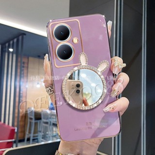  ใหม่ เคสโทรศัพท์มือถือแบบนิ่ม ลายโบว์น่ารัก 3D พร้อมกระจก สําหรับ VIVO Y78 Y36 Y27 Y02 Y02T Y02A V27 V27e 5G 4G VIVOY78 VIVOY27 VIVOY02T 2023