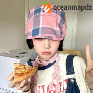 Oceanmapdz หมวกเบเร่ต์ ผ้าฝ้าย ลายสก๊อต ปีกกว้าง หรูหรา เข้ากับทุกการแต่งกาย สไตล์กลางแจ้ง