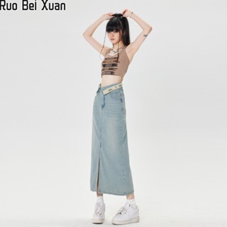 Ruo Bei Xuan ใหม่ผู้หญิงกระโปรงหางปลาผ้ายีนส์เอวสูงออกแบบแพคเกจความรู้สึกสะโพกกระโปรงสั้น