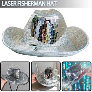 Mirror Disco Cowboy Hat Stunning Disco Ball Hats Reflective Sequins Cowboy Hat