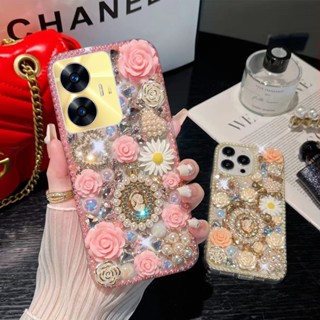 เคสโทรศัพท์มือถือ ลายเสือดาว 3D ประดับพลอยเทียม แวววาว หรูหรา สําหรับ Oppo Realme C53 C55 C35 C33 C53 GT Reo 3 3T 2 Pro 10 Pro +