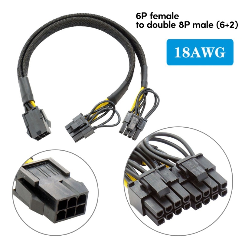 Doublebuy 6Pin Female to Dual 8Pin male Cable Adapter Dual 8Pin to 6Pin GPU Cable 22CM