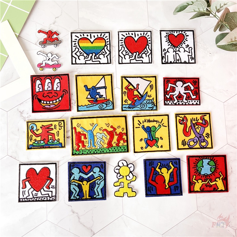 ♥ แผ่นแพทช์เหล็ก ลายกราฟฟิติศิลปะ Keith Haring 03 ♥ แผ่นแพทช์ รีดติดเสื้อ ลายแบรนด์แฟชั่น DIY 1 ชิ้น