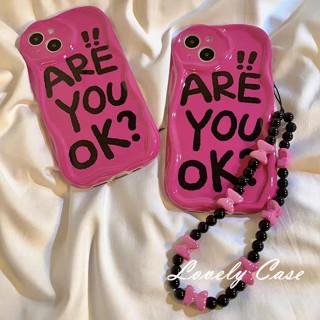 เคสโทรศัพท์มือถือแบบนิ่ม ลายตัวอักษร Are You Ok พร้อมสายคล้อง สีชมพู สําหรับ IPhone15 14 13 12 11 Pro Max 8 7 6 6s Plus X Xr Xs Max SE 2020