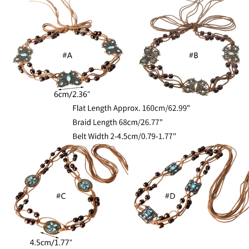 Cutiepie สไตล์โบฮีเมียนพู่ผูกปมเข็มขัดกว้างเชือกทอเข็มขัดเอว Boho Braid เข็มขัด