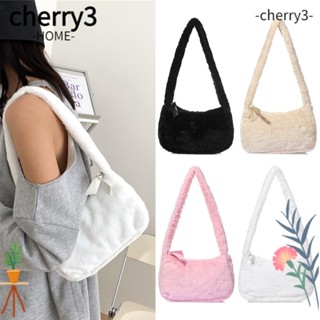 Cherry3 กระเป๋าช้อปปิ้ง กระเป๋าสะพายไหล่ กระเป๋าคลัทช์ ผ้ากํามะหยี่ขนนิ่ม น้ําหนักเบา สีพื้น ดีไซน์เรียบง่าย แฟชั่นฤดูหนาว