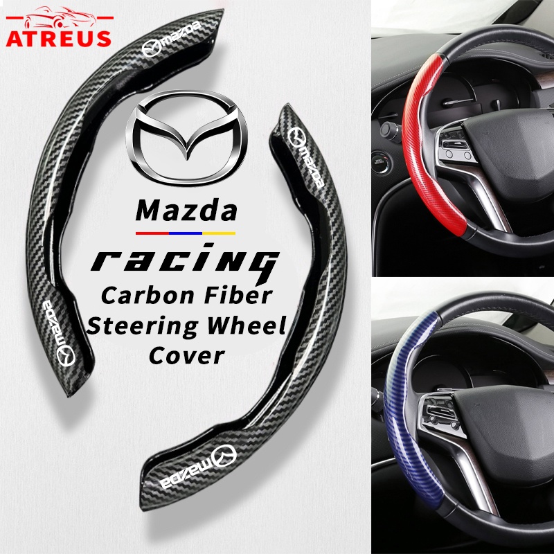 Mazda ปลอกหุ้มพวงมาลัยคาร์บอนไฟเบอร์ หุ้มพวงมาลัยรถยนต์ กันลื่น สําหรับ Mazda 2 3 CX5 CX30 CX8 CX3 Mazda2 6 5 CX9 BT50 High Performance Steering Wheel Cover