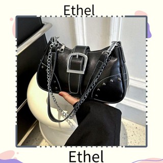 Ethel1 กระเป๋าสะพายไหล่ หนัง PU ประดับหมุด สไตล์พังก์ หรูหรา