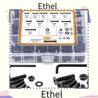 Ethel1 ชุดสกรูน็อต และแหวนรอง หกเหลี่ยม 10 ขนาด 10.9 หัวแบน โลหะผสมเหล็ก 205 ชิ้น พร้อมประแจหกเหลี่ยม M6 M8