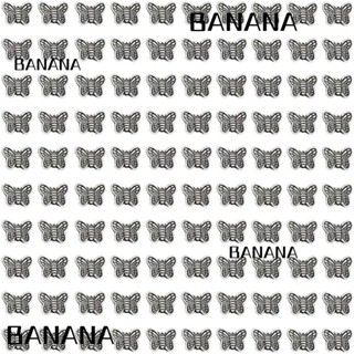 Banana1 จี้ลูกปัดสเปเซอร์ รูปผีเสื้อโบราณ สีเงิน สําหรับทําเครื่องประดับ ต่างหู งานฝีมือ