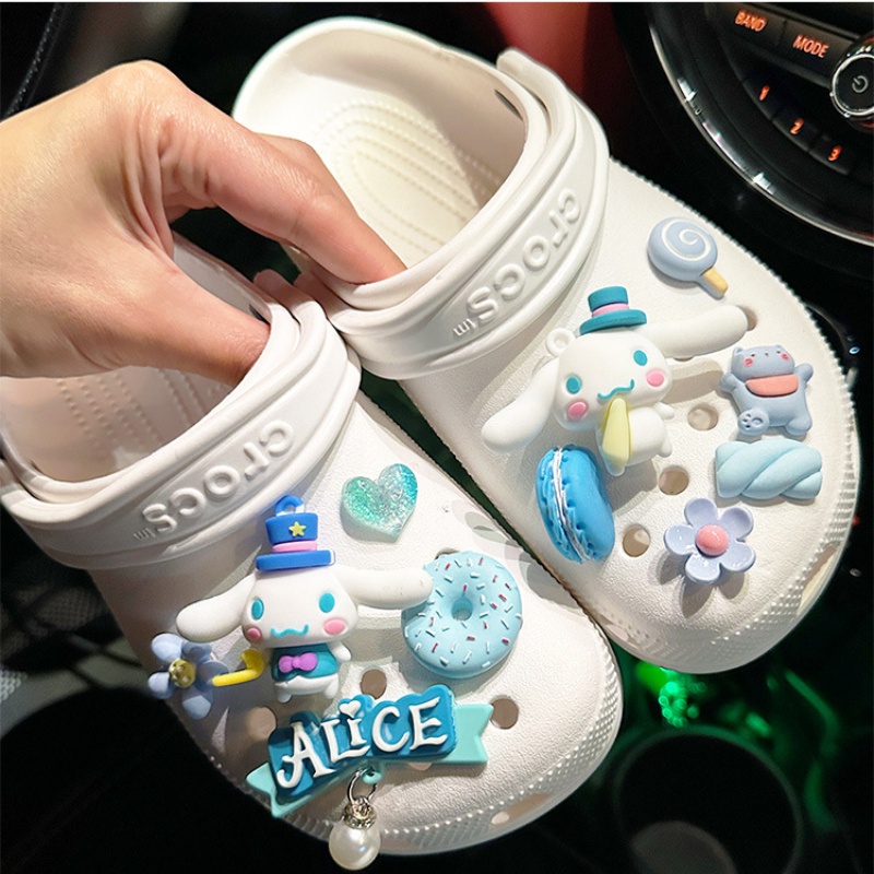 น่ารัก Cinnamoroll ออกแบบ Pin ชุด Dunkin Donut Jibitz ออกแบบดอกไม้ Jibbits Charm Sanrio Macaron Jibi