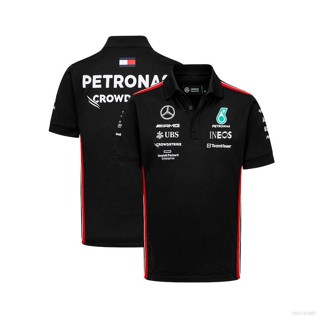 Qy 2023 เสื้อยืดโปโล แขนสั้น ลาย Mercedes AMG F1 พลัสไซซ์ สีดํา สําหรับผู้ชาย และผู้หญิง