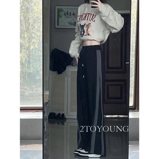 2TOYOUNG  กางเกงขายาว คาร์โก้ กางเกง เชือกอเมริกันคลาสิค Cargo pants 2023 NEW AG080901 Stylish fashion Korean Style สบาย A20M0AI 36Z230909