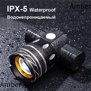 Amber ไฟฉายสวมศีรษะ ซูมได้ ชาร์จ USB สว่างมาก สําหรับรถจักรยาน