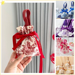 [LBE] French Vintage Flower Wedding Gift Canvas Bag Portable Drawstring Bunched Gift Box Halloween Merry Christmas