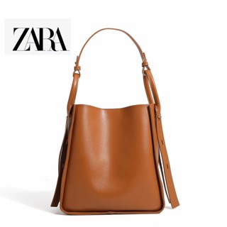 Zara กระเป๋าสะพายไหล่ ขนาดใหญ่ จุของได้เยอะ สีน้ําตาล สําหรับผู้หญิง