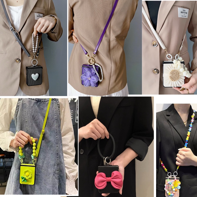 Luken LUKEN เคสโทรศัพท์มือถือหนัง ลายดอกไม้ ประดับไข่มุก พร้อมสายโซ่สะพายข้าง แฟชั่นเกาหลี สําหรับ S