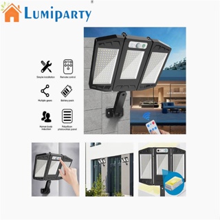 Lumiparty 990000Lm โคมไฟ Led พลังงานแสงอาทิตย์ 3 โหมด สว่างมาก พร้อมรีโมตคอนโทรล สําหรับติดตกแต่งผนังบ้าน