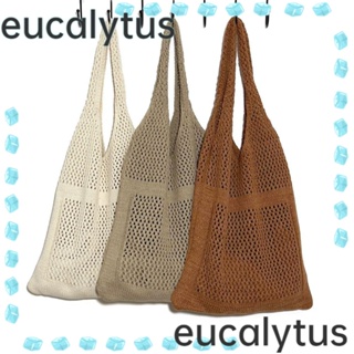 Eucalytus1 กระเป๋าถือแฟชั่น ผ้าถักโครเชต์ ความจุขนาดใหญ่