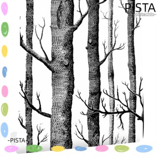 Pista วอลล์เปเปอร์ไวนิล ลอกออกได้ ลายต้นไม้ เบิร์ช สีดํา และสีขาว สําหรับติดลิ้นชัก ห้องนอน