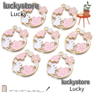 Lucky จี้รูปกระต่าย ทรงกลม ขนาด 25*27 มม. สีชมพู สําหรับวันหยุดอีสเตอร์