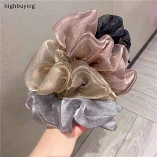 [highbuying] ยางรัดผม ตาข่ายสะท้อนแสง ขนาดใหญ่ ยืดหยุ่น ธรรมดา พร้อมส่ง