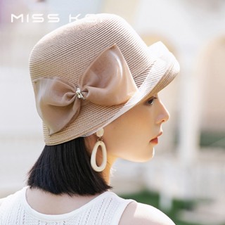 Misskoi [พร้อมส่ง] หมวกฟางกันแดด ปีกสั้น ประดับโบว์ หรูหรา แฟชั่นฤดูร้อน สไตล์ฝรั่งเศส สําหรับผู้หญิง