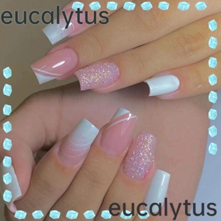 Eucalytus1 เล็บปลอมคริสตัล ถอดออกได้ สไตล์ฝรั่งเศส 24 ชิ้น