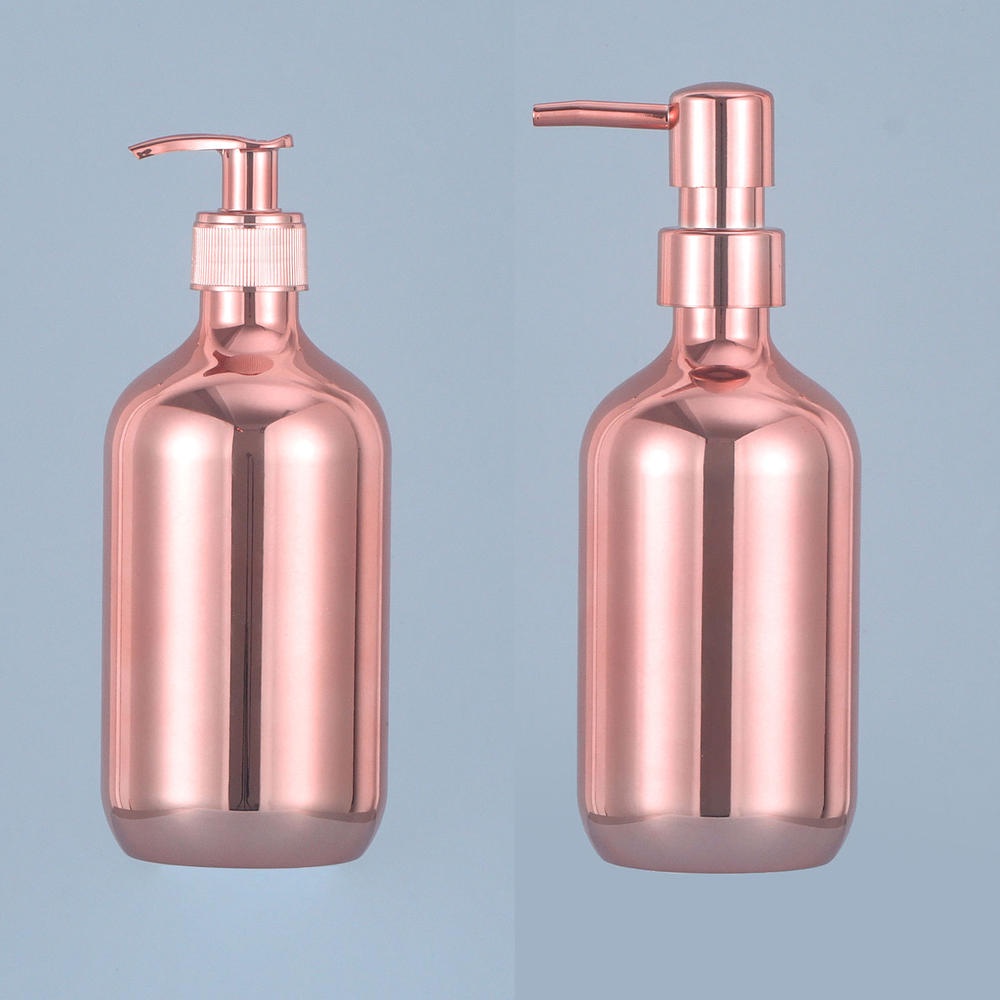 ขวดใส่แชมพู เจลอาบน้ํา PET ชุบไฟฟ้า ขนาด 500 มล. สีทอง สีเงิน สีโรสโกลด์