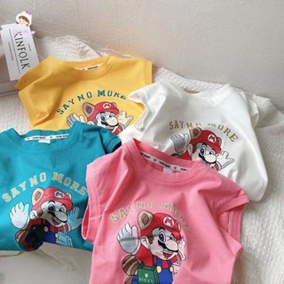 พร้อมส่ง เสื้อยืดแขนสั้นลําลอง คอกลม ทรงหลวม พิมพ์ลายมาริโอ้น่ารัก แฟชั่นฤดูร้อน สไตล์เกาหลี สําหรับเด็กผู้ชาย