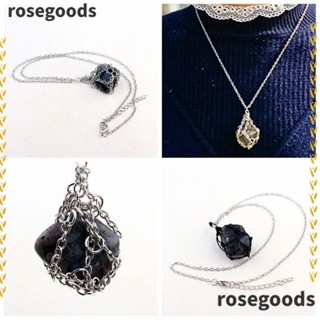 Rosegoods1 สร้อยคอโซ่โลหะคริสตัล ทองแดง สีเงิน สร้างสรรค์ ของขวัญ สําหรับผู้ชาย ผู้หญิง
