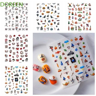 Doreen สติกเกอร์ตกแต่งเล็บ ลายการ์ตูนฟักทองฮาโลวีน ผี กะโหลก ฮาโลวีน สีสันสดใส DIY สําหรับเด็กผู้หญิง และผู้หญิง