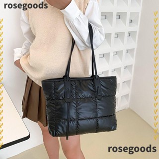 Rosegoods1 กระเป๋าถือ กระเป๋าช้อปปิ้ง ผ้าฝ้าย ความจุขนาดใหญ่ สีดํา แฟชั่นฤดูหนาว