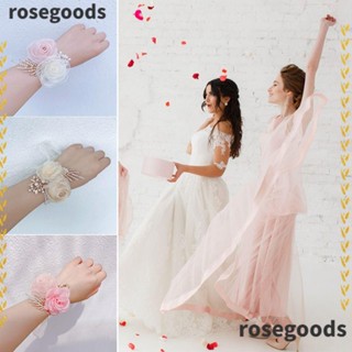 Rosegoods1 ดอกไม้ ผ้าซาติน ประดับไข่มุก พลอยเทียม เครื่องประดับ สําหรับเจ้าสาว งานพรอม งานแต่งงาน