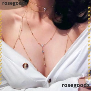 Rosegoods1 ชุดชั้นในโซ่โลหะ หลายชั้น เครื่องประดับร่างกาย สร้อยคอ สีทอง สีเงิน สําหรับผู้หญิง