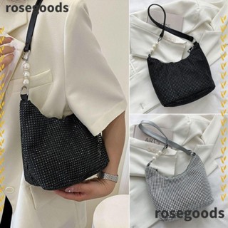 Rosegoods1 กระเป๋าสะพายไหล่ กระเป๋าถือ ประดับพลอยเทียม สําหรับสตรี