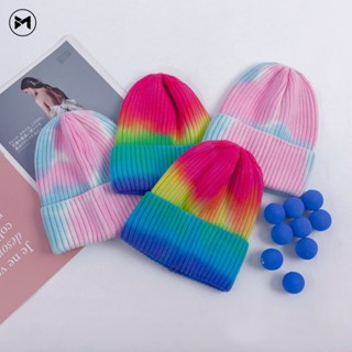 มาใหม่ หมวกบีนนี่ ผ้ากํามะหยี่ถัก ลายกระต่าย สีรุ้ง สําหรับผู้หญิง 2023